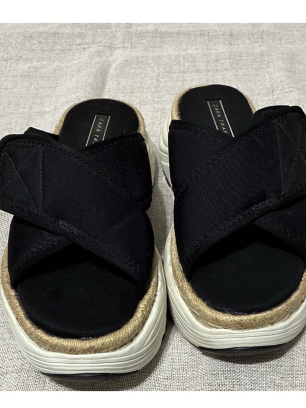 Zara Black Crisscross Espadrille Platform Sandals